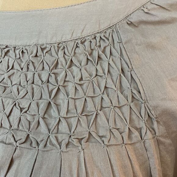 Zara Basic tan beige lightweight cotton smocked and pleated‎ tunic blouse top - Picture 3 of 8